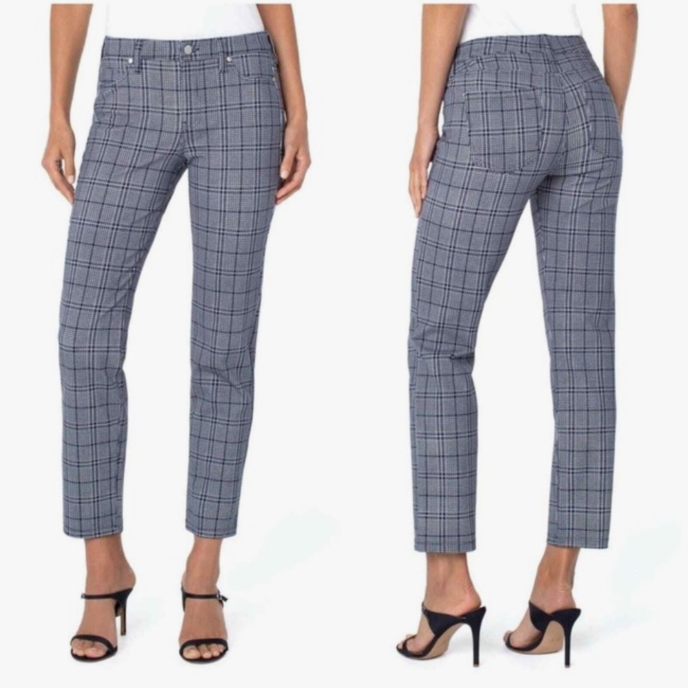 Liverpool Madonna Slim Blue and White Plaid Pants